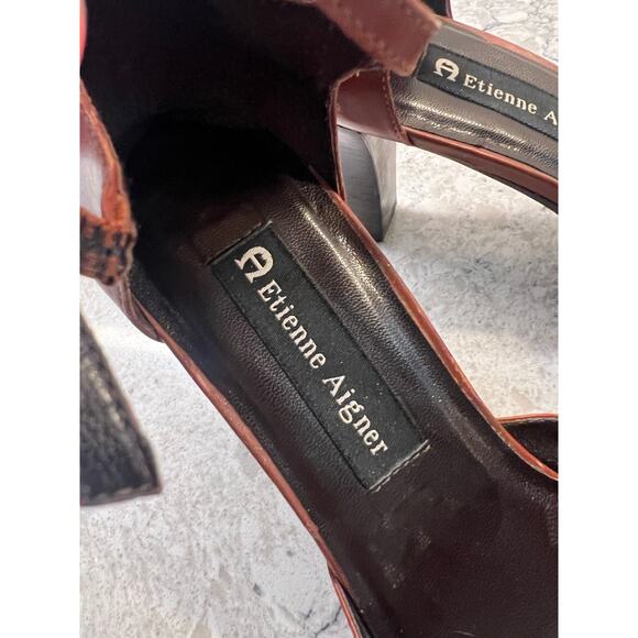 Etienne Aigner Women's Leather Dress Heels Red Ankle Strap Size 8 JL - Picture 6 of 10